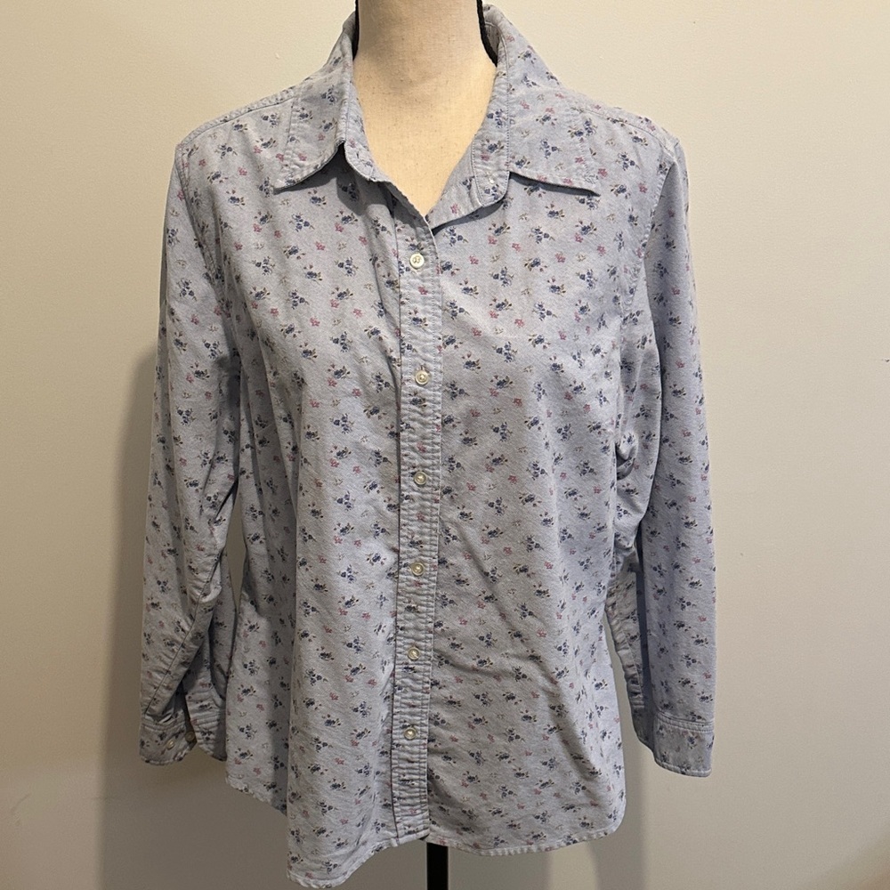 Eddie Bauer Multicolor Blue Mini Floral Print Button Shirt Vintage 90s Preppy